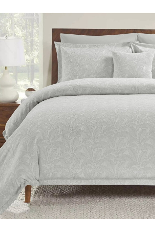 4-Piece Jacquard Comforter Twin 5 Pcs Set Light Grey