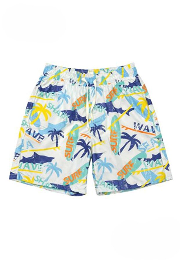 My Little Boy's Cicileri Surf Palm Patterned Boys' Swim Shorts - Light Blue