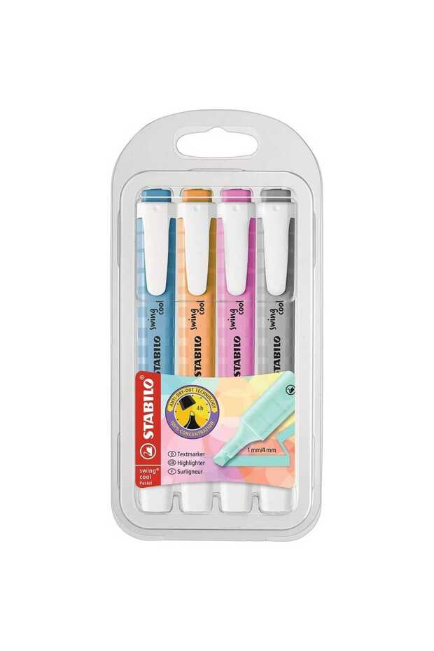 Swing Cool Chisel Tip Pastel Highlighters, 4 pcs, Assorted Colors