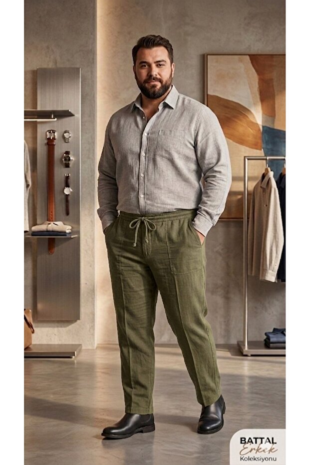 Hambez Men's Summer Oversized Linen Trousers - Comfortable Fit - Lightweight Fabric - Casual Sweatpants