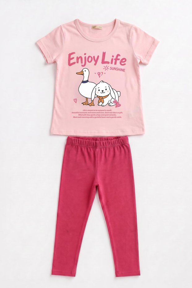 Girls Enjoy Life Printed Short Sleeve T-Shirt and Leggings Set