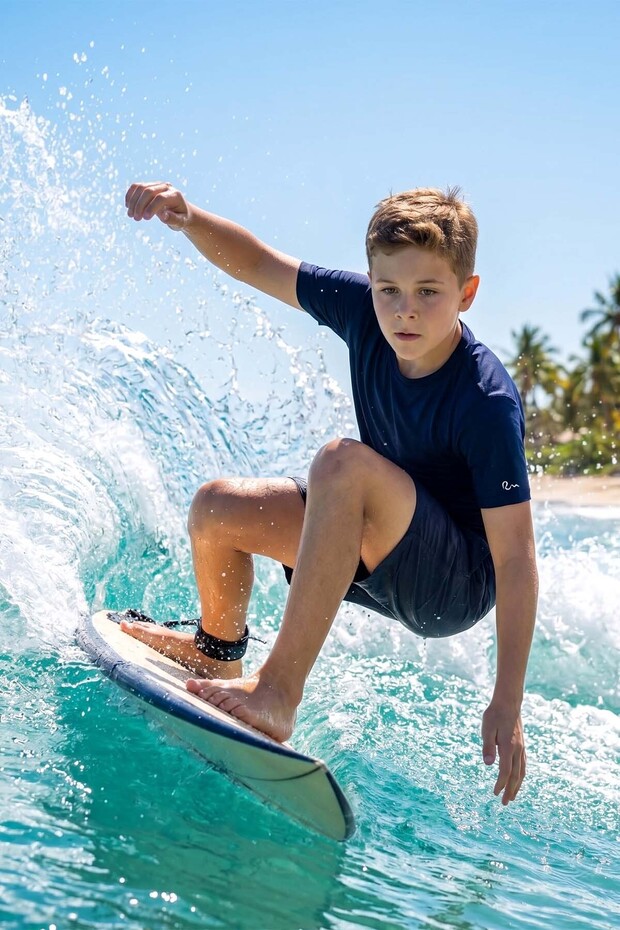 Young Boy's Sea Pool Surf T-Shirt Swimming T-Shirt 26902 Navy Blue