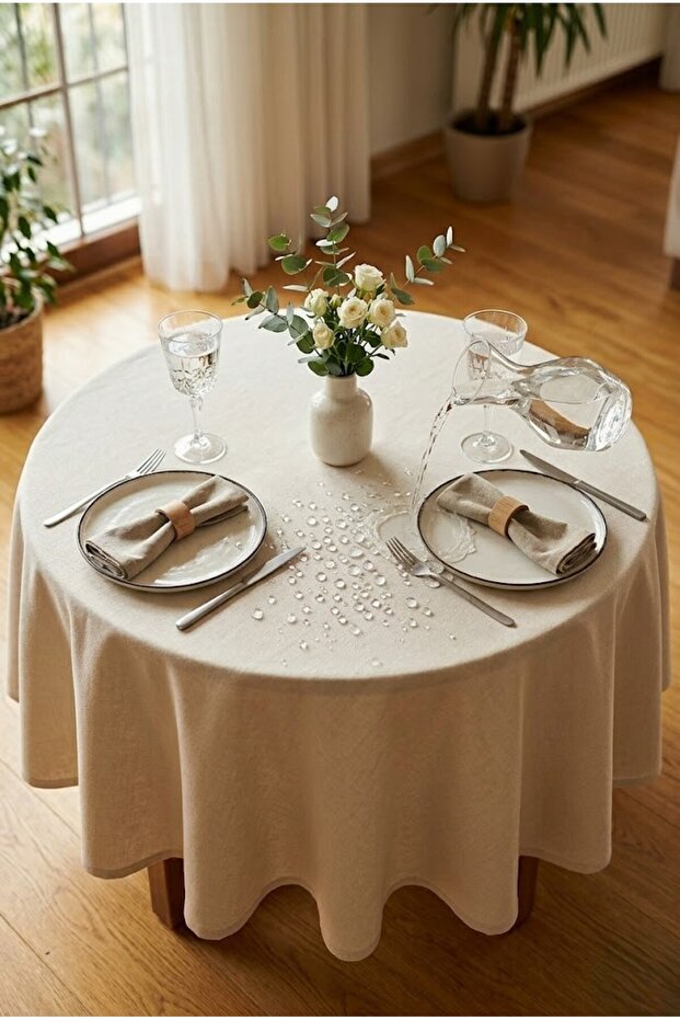 Stain-Resistant Round Tablecloth Ecru Modern Liquid Repellent Waterproof Decorative Living Room Cover