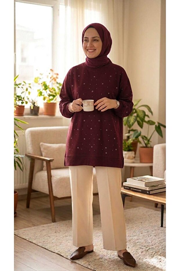 Women's Stone-Embellished Hijab Tunic