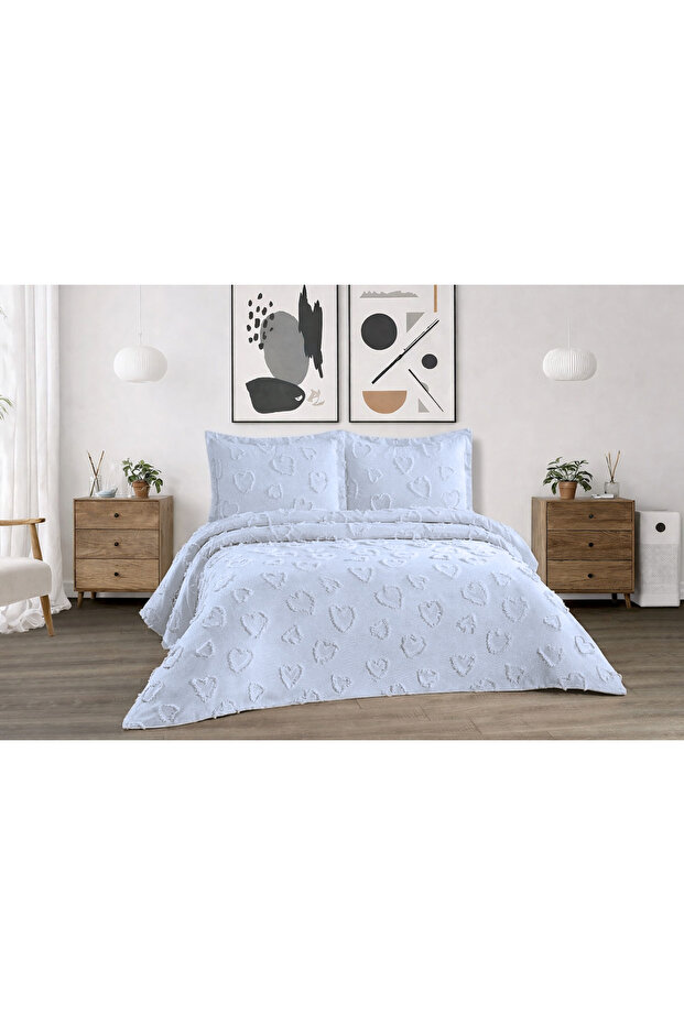 Hearted 3-Piece Double Bedspread Gray