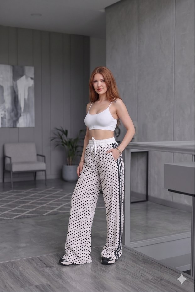 Women's Polka Dot Wide Leg High Waist Relaxed Fit Casual Sweatpants