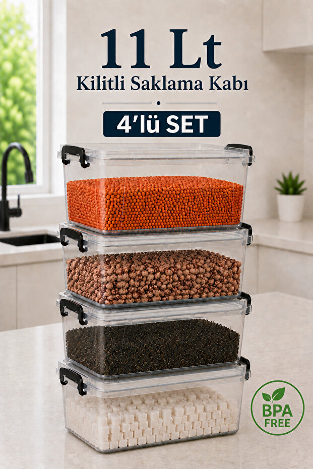 Set of 4 11 Lt Lockable Flour and Legume Food Storage Containers Multi-Purpose Organizer Toy Detergent Box