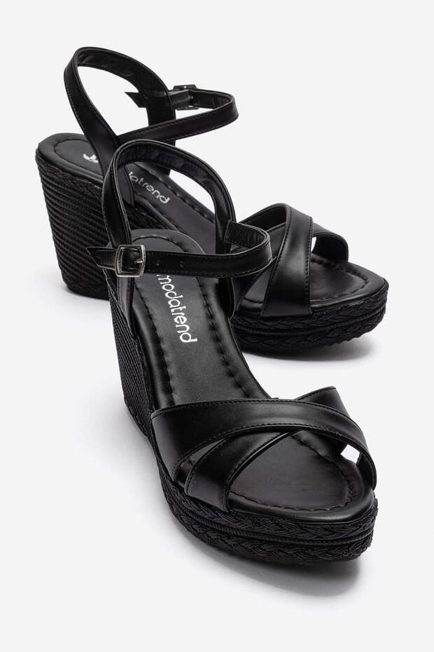 Women's Cross-Tied High-Heeled Sandals; Black