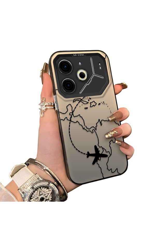Tecno Pova 6/Pova 6 Pro 5g Compatible Travel-Themed Map Airplane Printed Impact-Resistant Hard Case