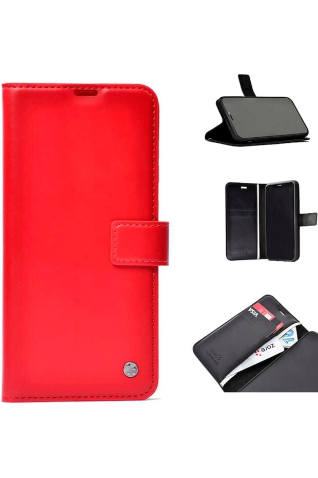 iPhone 17 Pro Compatible Case Cover Wallet Case with Card Slots T40400 - Red