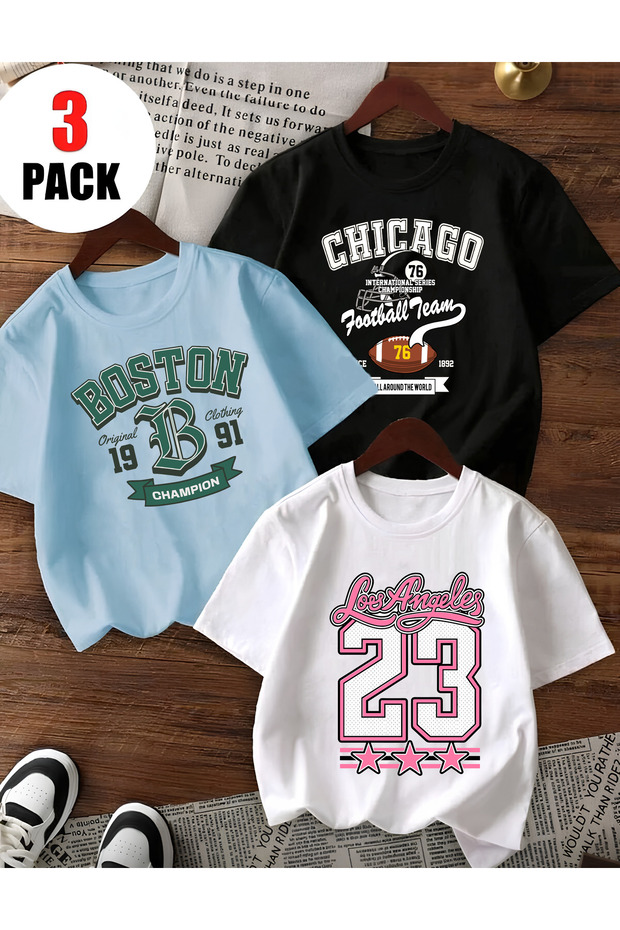 Printed Cotton Pack Short Sleeve 3-Pack Youth and Children's T-Shirts