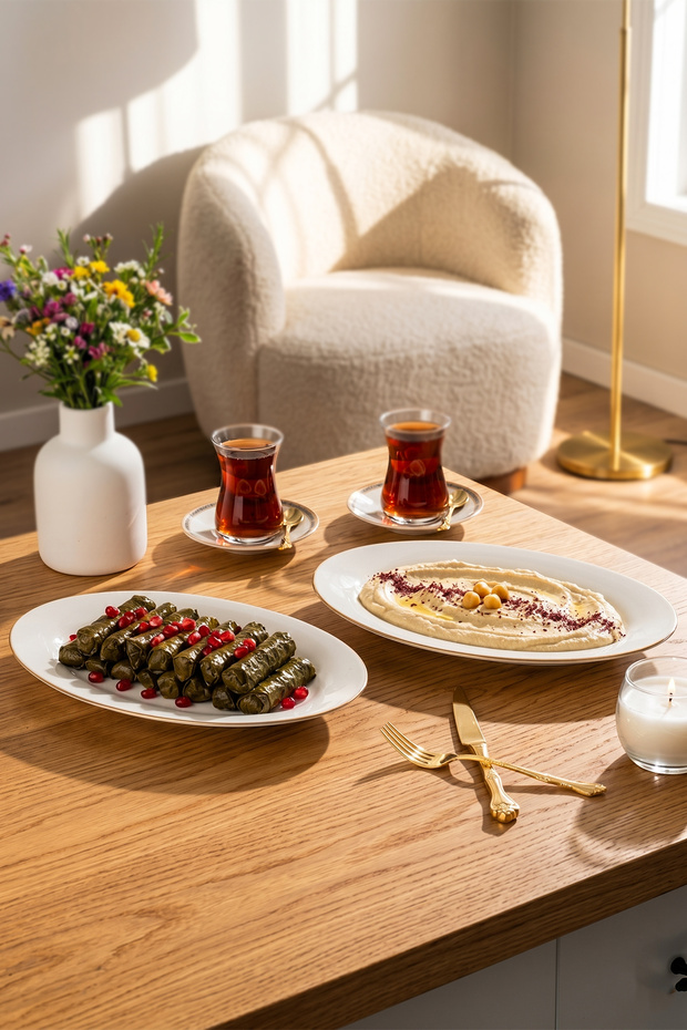 4440 Gardenya Set of 2 Porcelain Gold Mesh Boat Plates - Oval Breakfast Serving Set 30cm