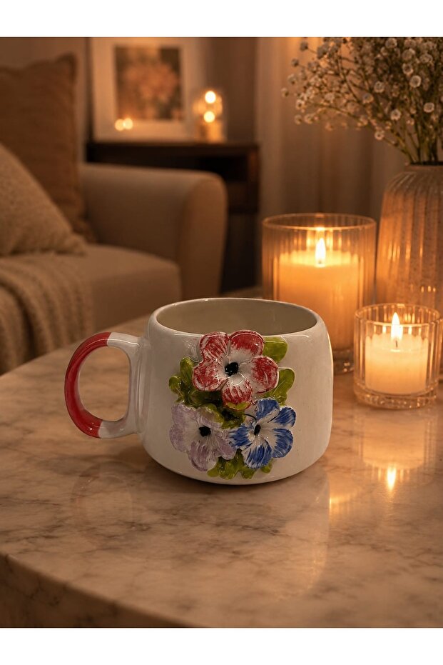 Embossed Floral Pattern Mug / Cup