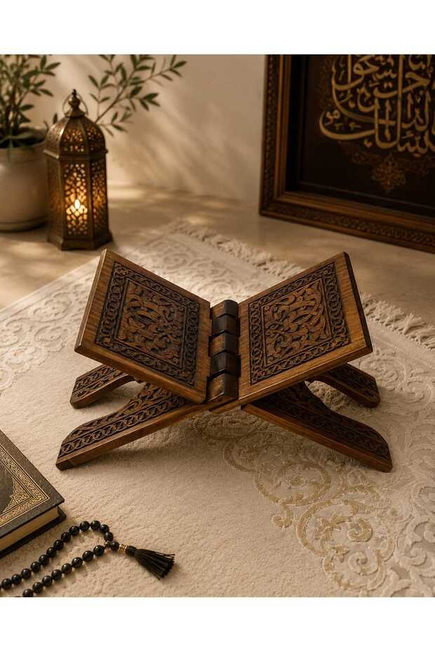 Handcrafted Cedar Wood Tabletop Small Design Quran Scroll