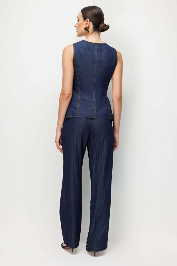 Buttoned Front Square Neck Blouse - 5