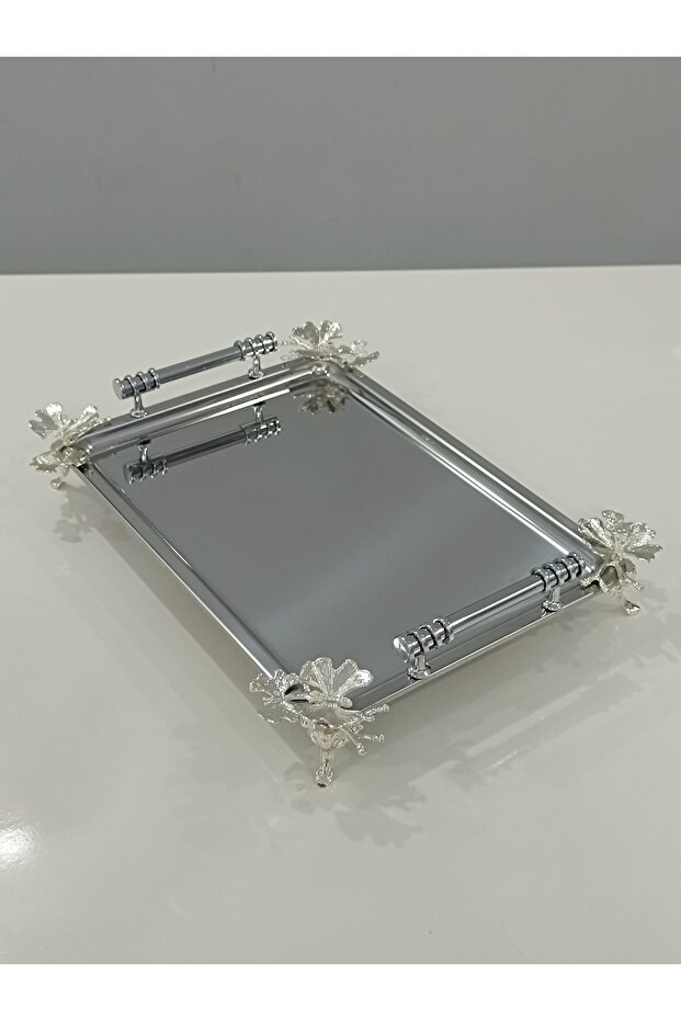 Figured, Metal Legs, Metal Handles, Stainless Steel Rectangular Tray Luxury Presentation Tray