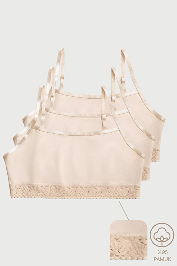 3-Piece Ecru Cotton / Elastane Girls' Lace Bottom Bustier Set Lcalisa