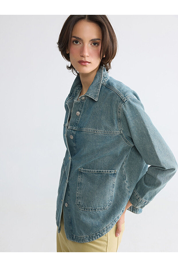 Nevavm Shirt Collar Oversize Women's Jean Jacket with a Difference