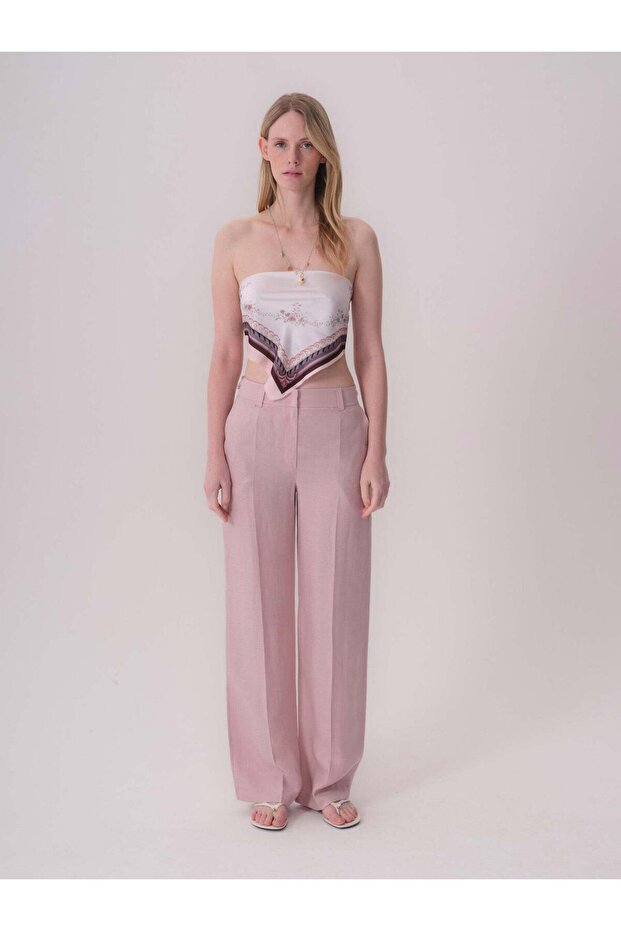 Linen Trousers with Pile Detail
