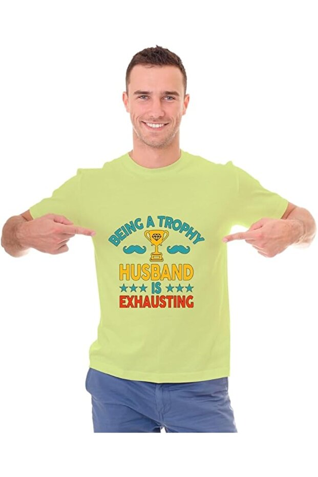 Men's Printed Design T-Shirt (Being A Trophy Husband Is Exhausting)| Round Neck Regular Fit T-shirt