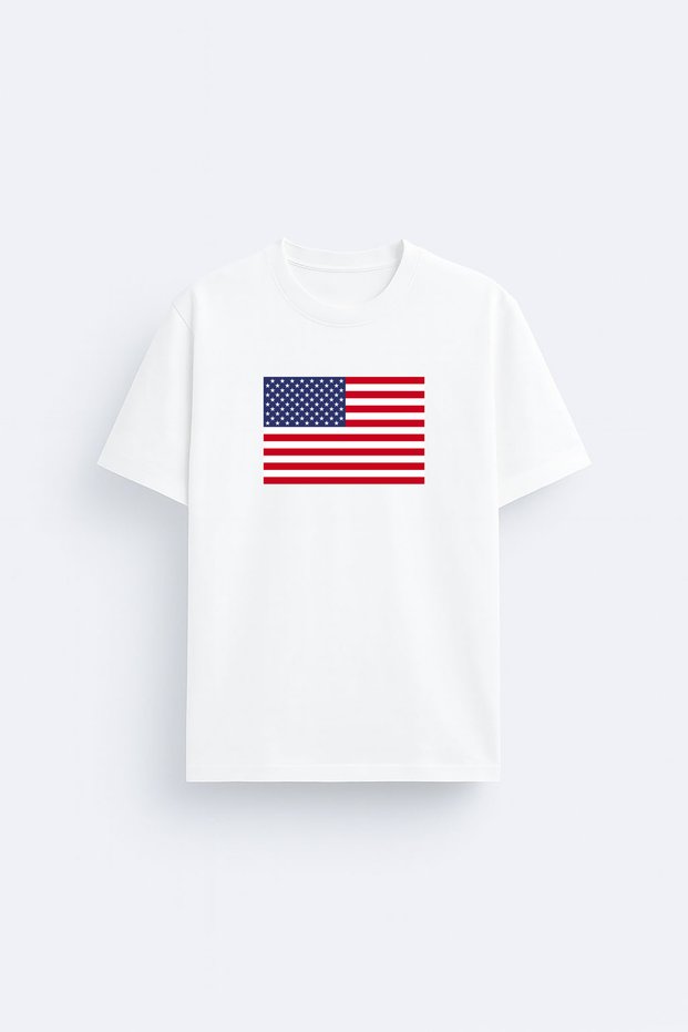 America Printed Crew Neck Black T-Shirt