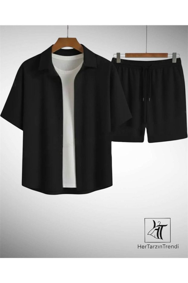 Men's Lycra Crepe Fabric Short Sleeve Shirt & Shorts - Unisex Top and Bottom 2-Piece Summer Set