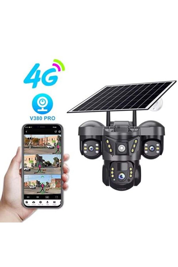 كاميرا شمسية ذكية بثلاث عدسات بدقة 4K مع بطاقة SIM 4G