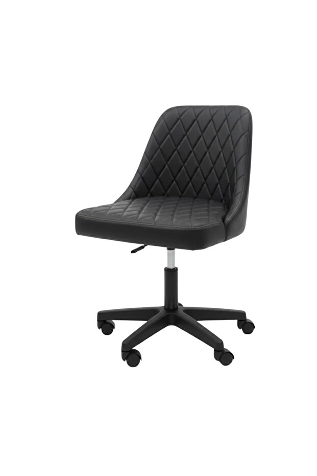 Black Stool Chair with Backrest, Rolling Salon Spa Stool, Diamond Quilted Faux Leather, Adjustable Height on Castors