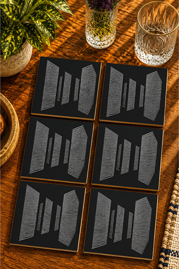 Black - White Optical Illusion Modern Design Set of 6 Coasters - Uv Printing Mdf - 10X10 cm
