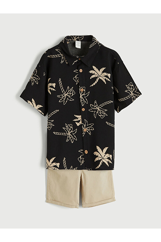 Lcw Kids Black Patterned Boys' Shirt and Shorts