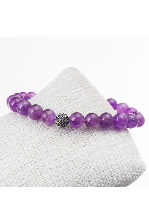 Amethyst Stone Silver Bracelet-8 mm
