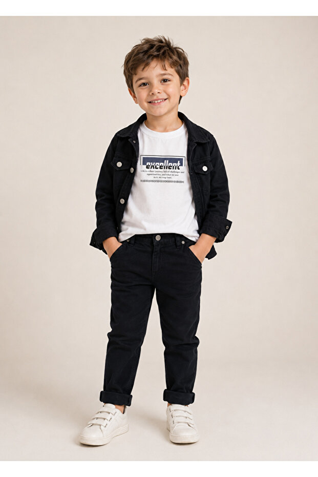 Boy's Black Denim Short-Sleeved T-Shirt Bottom Top Jeans Set