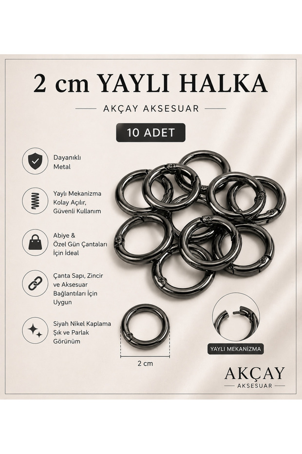 10 Pieces of Metal Spring Rings - Diameter: 2 cm