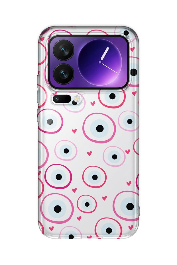 Xiaomi 17 Pro Max Compatible Pink Evil Eye Bead Patterned Transparent Phone Case