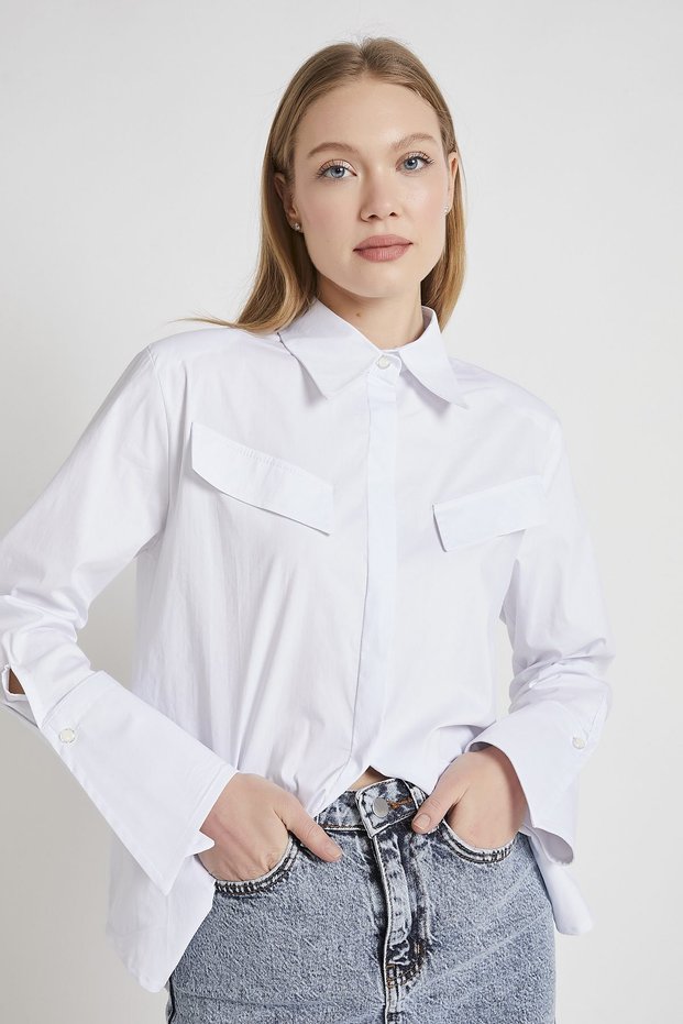 Armalife 1602 women's shirt with asymmetric pocket and cuff details