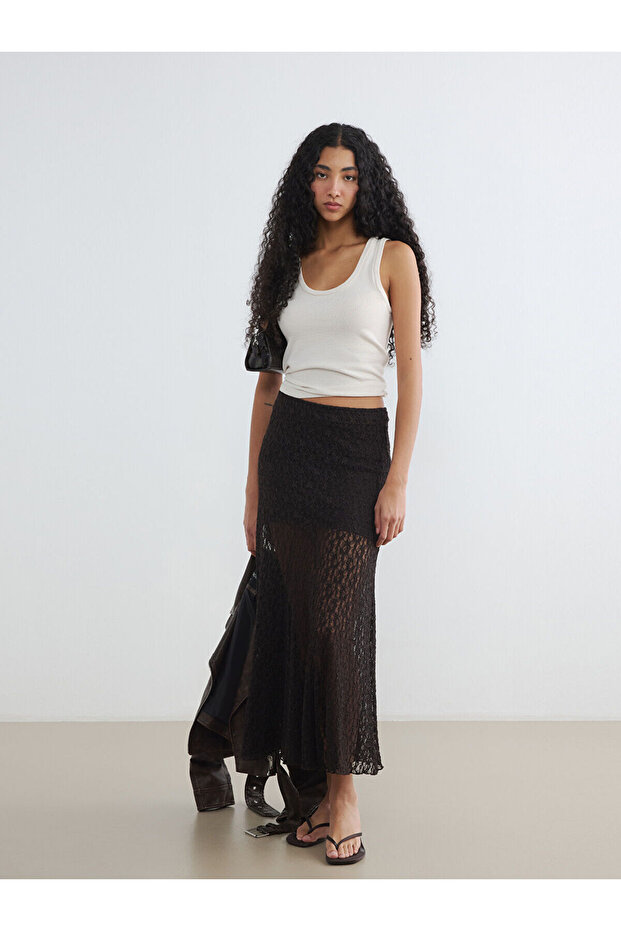Nevavm Ruffled Flared Skirt with Elastic Waist and Difference in Color