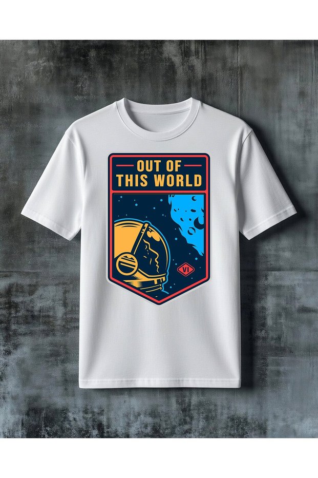 تي شيرت مطبوع عليه out of world uzay مقاس كبير