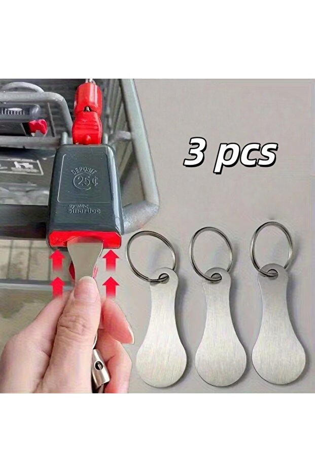 3pcs 1/3pcs Shopping Cart Token Hard Portable Key Ring Metallic Stainless Steel Keychain for Key Hoo