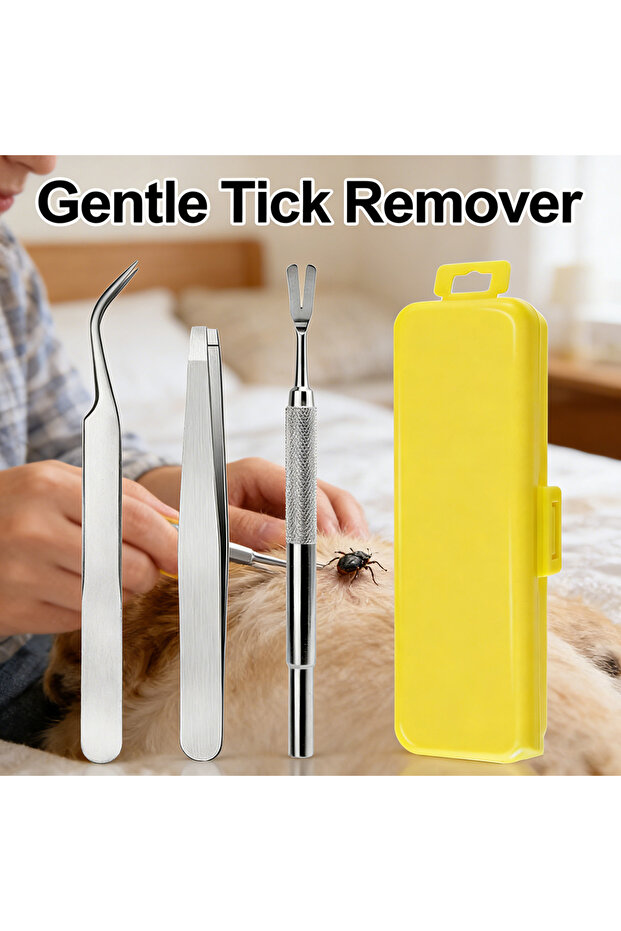3PCS Stainless Steel Pet Tick Hook Flea Fork Grooming Set, Comb Tools for Dogs Cats, Portable Washab