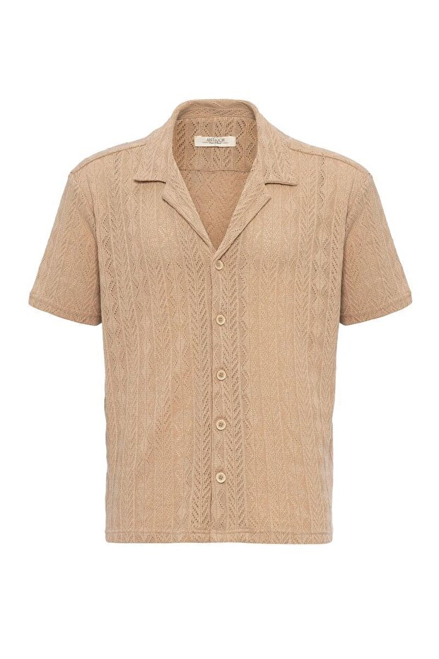 Apaş collar knitted patterned men's shirt