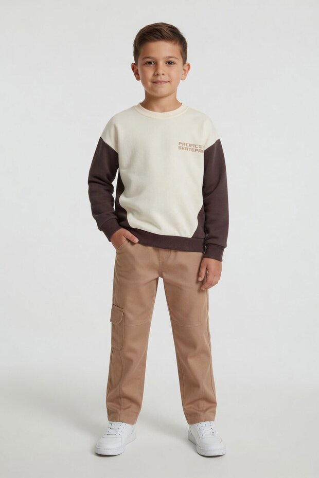 Brown Brown Boy's Linen Trousers and Sweatshirt 2-Piece Set 24516