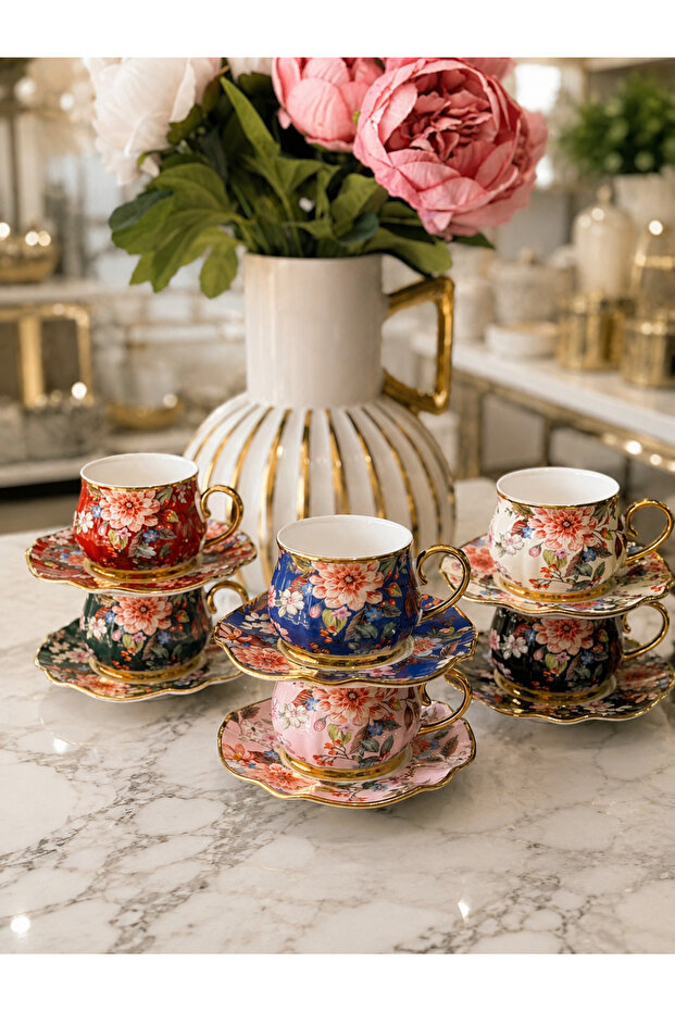 ESTERHOMEDECOR porcelain coffee cup set for 6 people