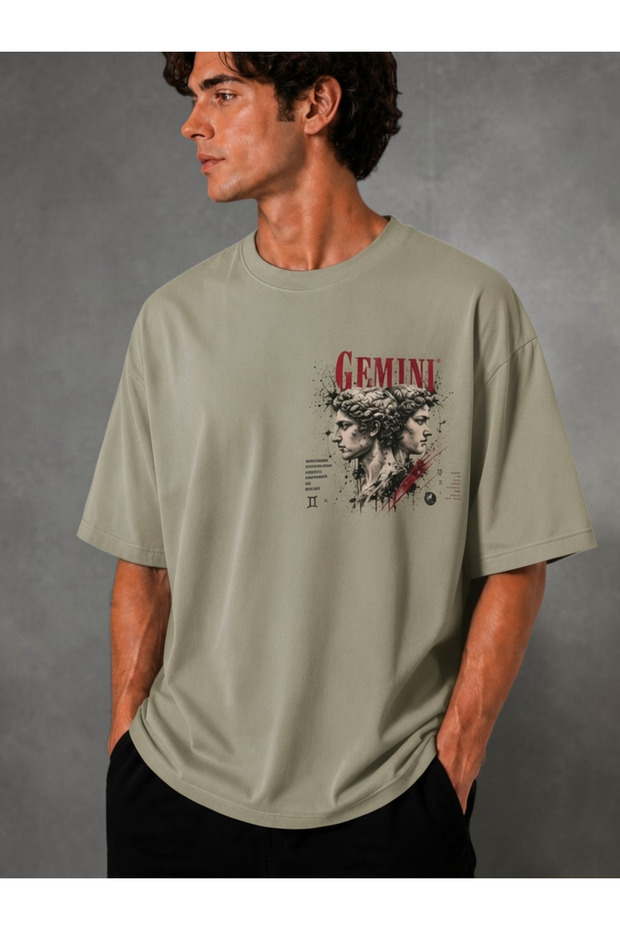 Unisex Gemini Zodiac Sign Printed Oversize T-Shirt