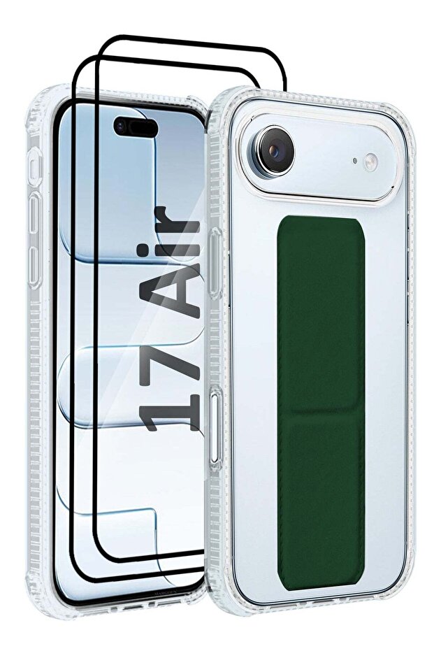 3 Packs Finger Grip Clear Case Cover for iPhone 17 Air with Kickstand & Magnetic Holder - Dark Green
