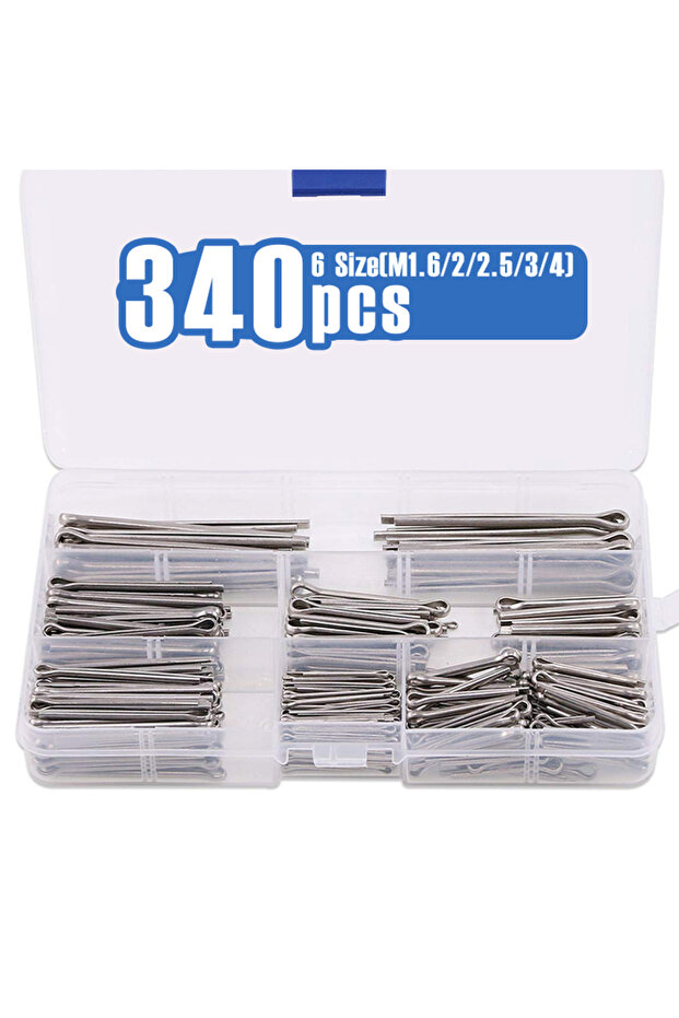 340 PCS 6 Sizes Stainless Steel Cotter Pin Clip Key Fastner Fitting Assortment Kit for Automotive...