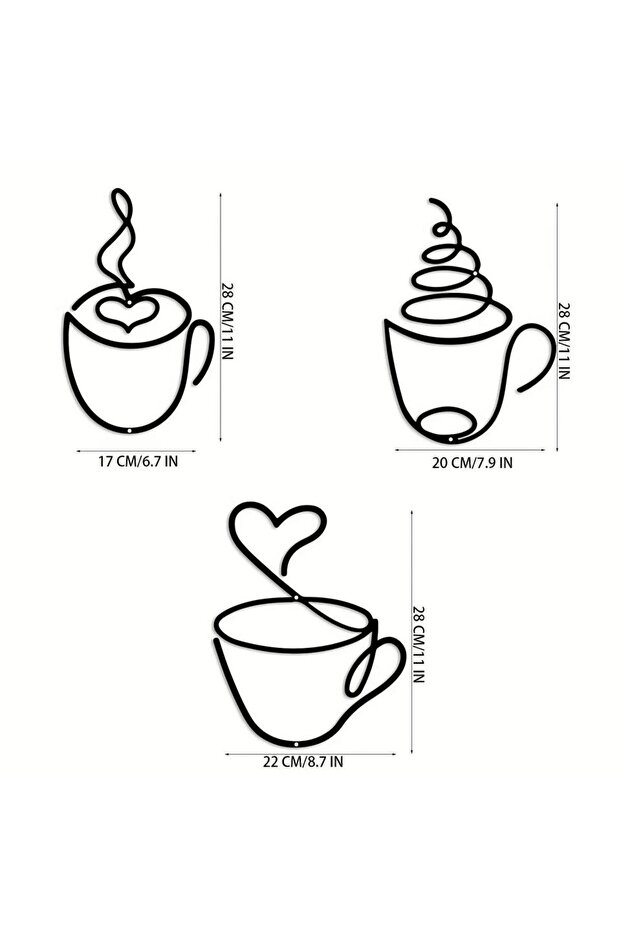 TY3718-02 CIFBUY Set of 3 Metal Coffee Cup Wall Art, Modern Farmhouse Kitchen Decor, Unique Sculptur