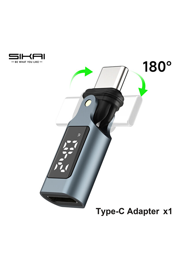 محول 180 درجة ×1، محول تايب سي 240 واط 540 ° محول OTG دوار 180 درجة ° محول USB C إلى Type-C مع شاشة عرض رقمية