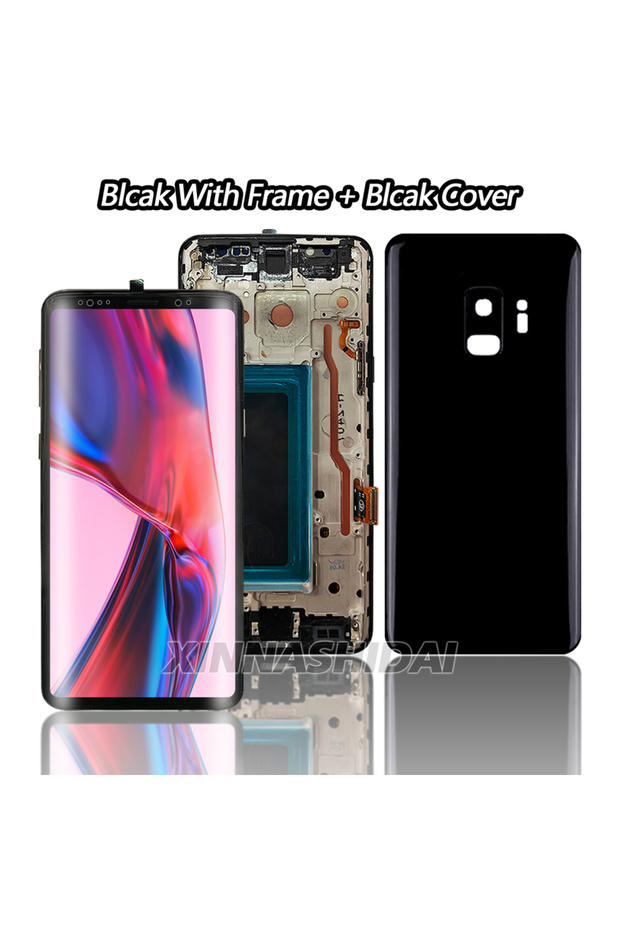 شاشة عرض TFT LCD بإطار أسود لهاتف S9 مع غطاء خلفي وإطار وشاشة لمس رقمية