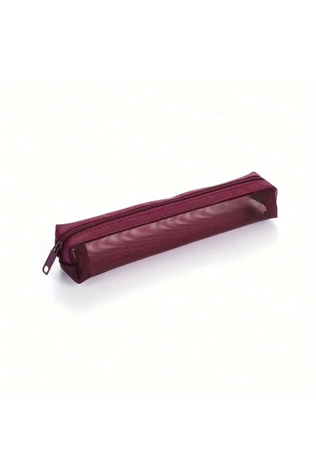 1pc-red 1PC Mini Mesh Yarn Pen Bag Portable Multifunction Pencil Box Student Exam Stationery Holding