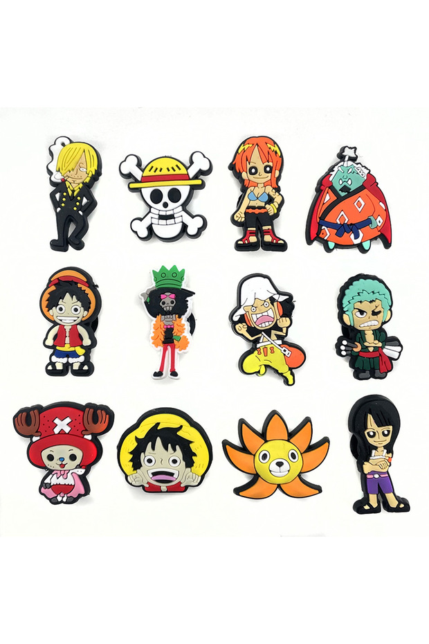 Bandai 12pcs 12pcs One piece Cartoon PVC Shoe Charms Sandal Accessories Anime Fantasy Adventure Shoe